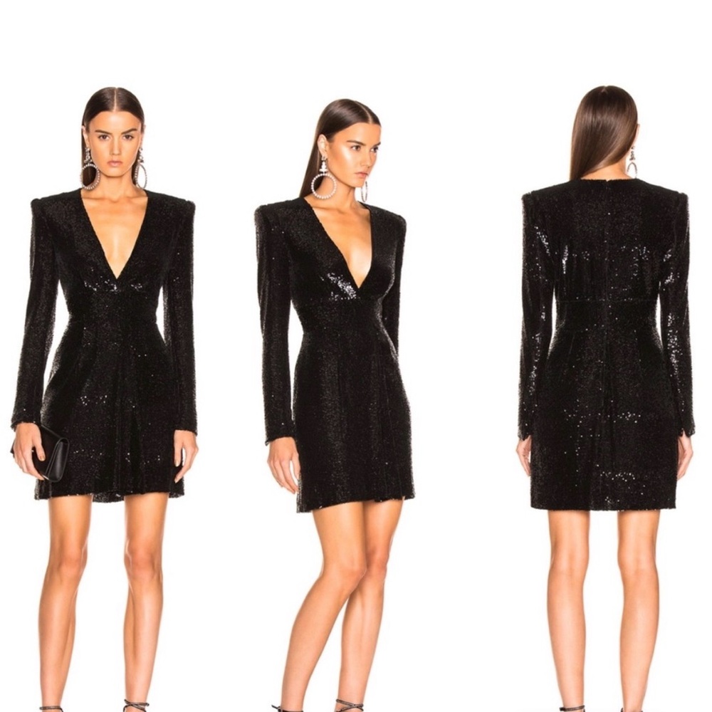 A.L.C. Elegant Black Sequin Plunging Dress Sz 2 NWT